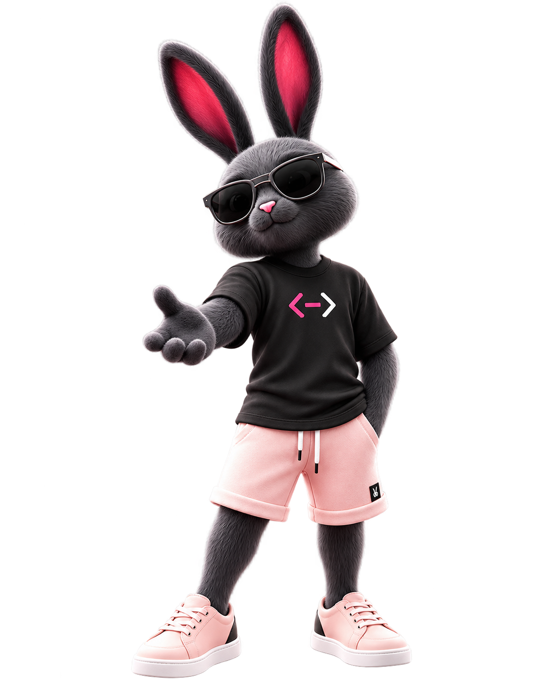 Mascote RabbitCode com a mão estendida, convidando ao contato