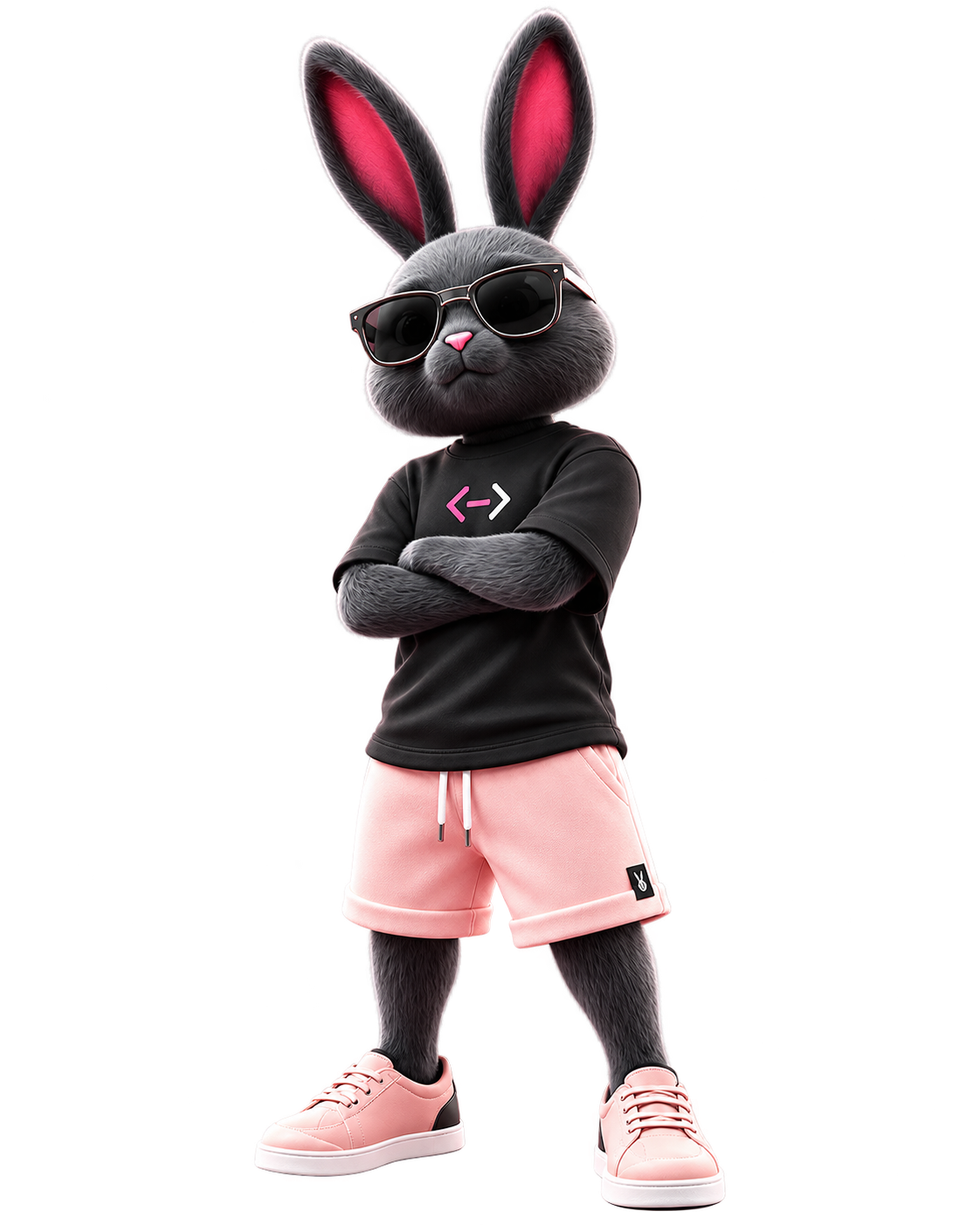 Mascote RabbitCode de braços cruzados